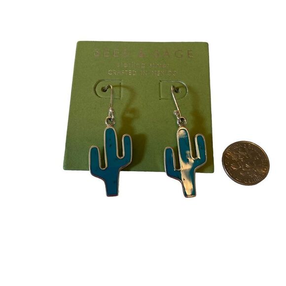 Seed & Sage Sterling Silver Turquoise Colored Cactus Drop Earrings 🌵🌵 - Picture 5 of 5